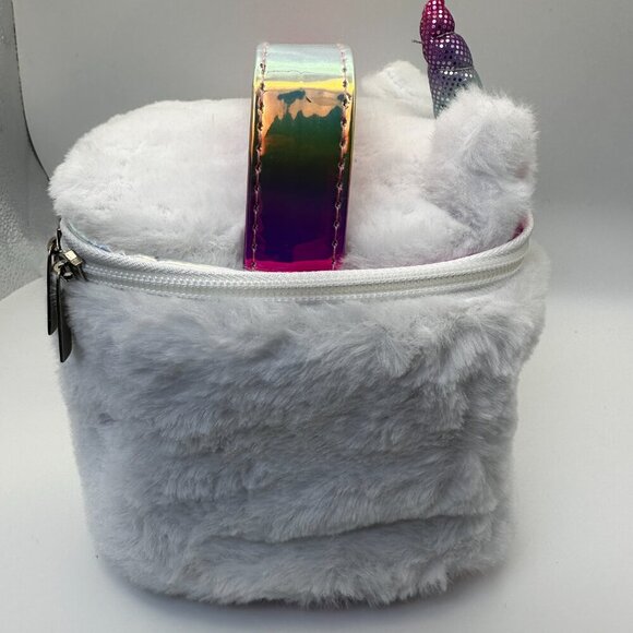 CLAIRE'S PLUSH CATICORN CAT COEMTICS MAKEUP BAG TOTE RAINBOW JEWELRY BOX - Picture 4 of 7